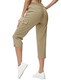 TBMPOY Women's Capri Pants Lightweight Quick Dry Hiking Cargo Pockets Casual Water Resistant Travel Cropped Cotton Light Khaki M