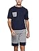 Uniexcosm Herren Schlafanzug Kurz Baumwolle Zweiteiliger Kurzarm Pyjama Set Nachtwäsche Rundhals Schlafshirt mit Brusttasche und Schlafanzughose Hausanzug Loungewear Stil 3:Marineblau XL
