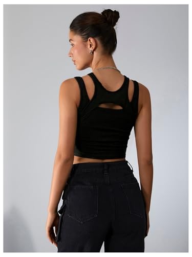 Milumia Women's Cut Out Tank Top Sexy Fitted Crop Tops Rave Club Going Out2