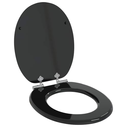 vidaXL Siège de toilette à fermeture douce Noir 44 x 38 cm Panneau MDF, Couvre- WC moderne en MDF, avec fermeture douce, un accessoire pratique et stylé pour la salle de bain