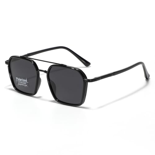 Image of Metal Square Frame Sunglasses Big Tr90 Double Bridge Polarized Sun Glasses TAC Lens Unisex Glasses