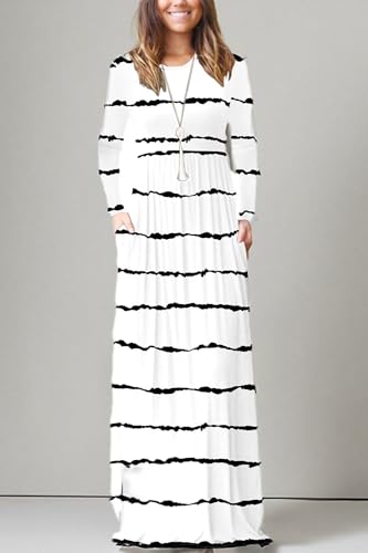 Image of EUOVMY Women's Long Sleeve Loose Maxi Dresses Casual Long Dresses with Pockets