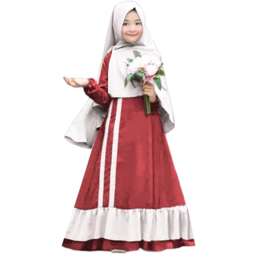 IDOPIP Kids Girls Muslim Abayas Dress with Hijab 2PCS Outfits Long Sleeve Maxi Kaftan Dresses Ramadan Islamic Prayer Clothes