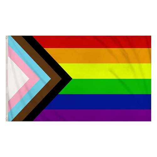 Henbrandt Progress Pride Flag 5FT x 3FT Polyester Double Stitched Metal Eyelets - Rainbow LGBTQ+ Inclusive Pride Flag for Indoor Outdoor Display