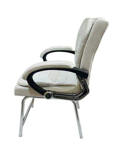 Image of GOYALSON Deluxe Cushioned Office Home Study Chair with Chrome Durable Frame and Cushioned seat Back (1, White, H Type Chrome Steel Frame)
