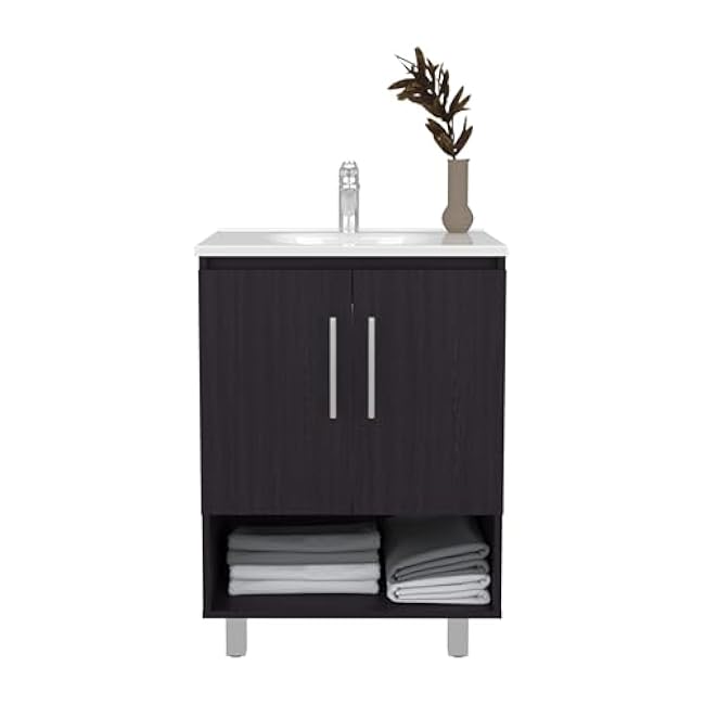espidoo Modern Bathroom Vanity 2 Doors 4 Shelves: Engineered Wood Storage Cabinet with White Top - Small Space Solution for City Apartment Bathrooms & Powder Rooms