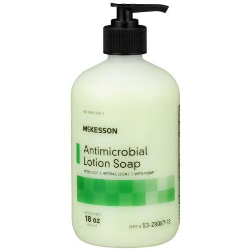 Best Antibacterial Hand Soap for Sensitive Skin: 12 Gentle Yet Effective Options for Seniors 17 McKesson Antimicrobial Lotion Hand Soap with Aloe, Pump Bottle, 18 oz, 1 ct