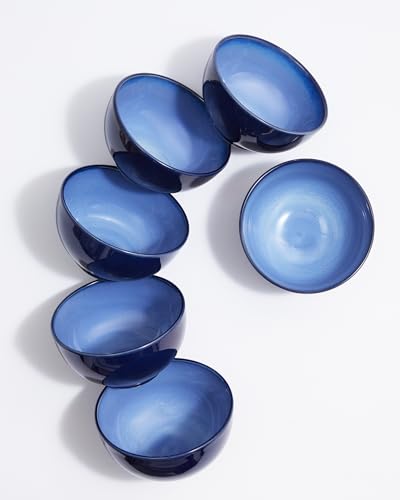 Image of Pokini 5.5 inch Stoneware Cereal Bowls Set of 6, 22 Oz Soup Bowls Set | Reactive Glaze Cereal Bowls Set for Cereal Soup Snacks, Kitchen Bowls for Meal, Dishwasher & Microwave Safe, Light Blue