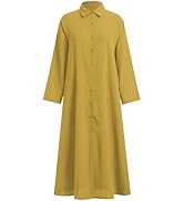 Women's Loose Fit Long Sleeve Button Up Maxi Shirt Dress with Pockets Abaya Dresses