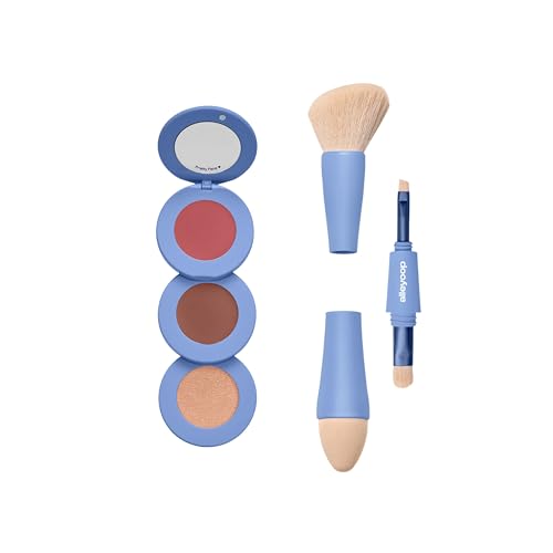 Alleyoop Makeup Bundle – Stack The Odds Cream Face Palette (Blush, Bronzer, Contour & Highlighter) + Multi-Tasker 4-in-1 Travel Makeup Brush Set – All-in-One Compact Kit for Easy, On-the-Go
