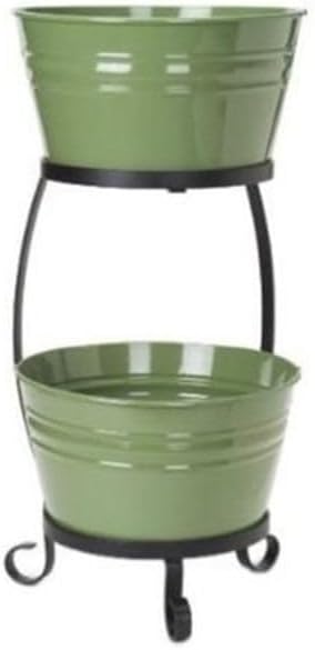 212 Main Enameled Galvanized Steel Double Beverage Tub with Iron Stand Sage