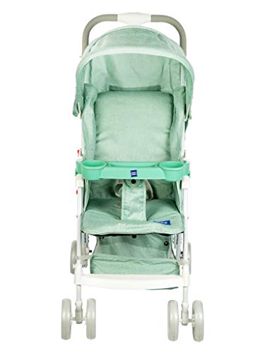 Image of Mee Mee Easy to Push Baby Stroller Pram with Quick One Hand Folding | Comfortable Seating | Fully Rotating Wheels | Feeding Tray for New Born Baby /Kids (Green)