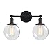 Phansthy Industrial Wall Lamp Black Double Wall Sconce Light with 5.9 Inches Globe Lamp Shade(Black)