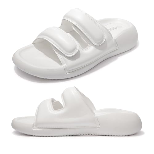 Colgo Womens Slide Sandals Double Hook&Loop Adjustable Strap Flat Sandals Comfortable Slip-on Summer Slides2
