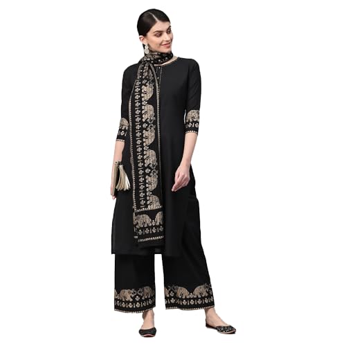 Women's Indian Style Black Kurta Set with Dupatta | Modern Design Black Kurti | Indian Fashion Wear