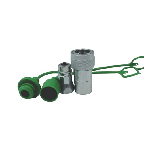 Image of 2-Set 1 /2 inch Ag ISO5675 Carbon Steel Hydraulic Quick Disconnect Coupling Poppet Valve,Pioneer Type with Black and Green Colour Dust Cap