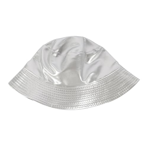 Image of Unisex Black Bucket Hat Waterproof Rain Hat Reversible Shiny Rave Bucket Hat for Concert Festival