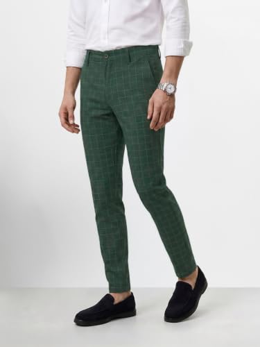 Image of The Indian Garage Co Men Slim Fit Checked Mid-Rise Stretchable Chinos