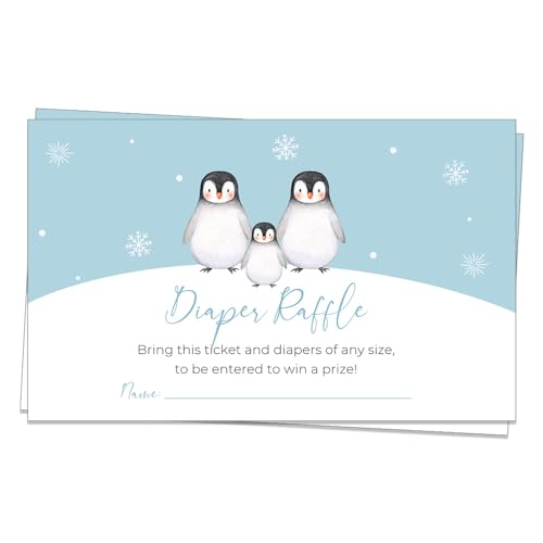 The Invite Lady Penguin Diaper Raffle Tickets Gender Reveal Neutral Winter Baby Shower Insert Cards (50 count)