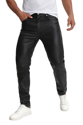TEGIAS Mens Leather Pants Slim Fit Disco Jeans for Men Stretch