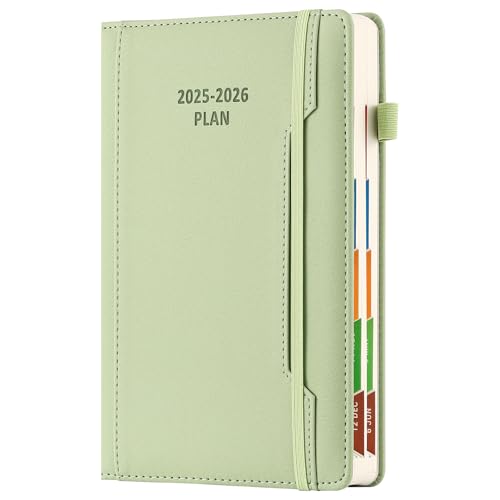 Agenda académica año 2025-26, A5, página por día, agenda académica de medio año de julio de 2025 a junio de 2026, agenda de tapa dura con soporte para bolígrafo, bolsillo frontal, pestaña mensual