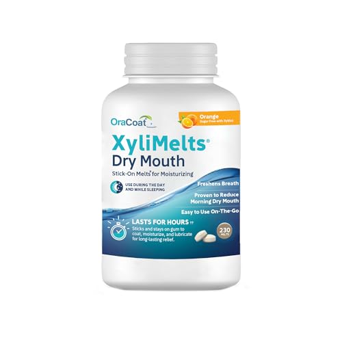 Oracoat XyliMelts for Dry Mouth Night Time or Day - Moisturizing Dry Mouth Adhering Discs, Sugar Free with Xylitol, 230 Count, Orange Flavor, 8-Hour Relief