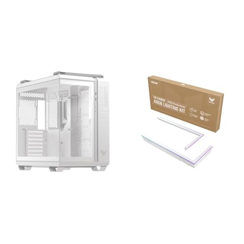Image of Bundle of ASUS TUF Gaming GT502 Horizon White ATX Mid-Tower Gaming Case + ASUS TUF Gaming ARGB Lighting Kit 2X Outer Edge ARGB Frame, Easy Installation Magnetic Design, Aura Sync