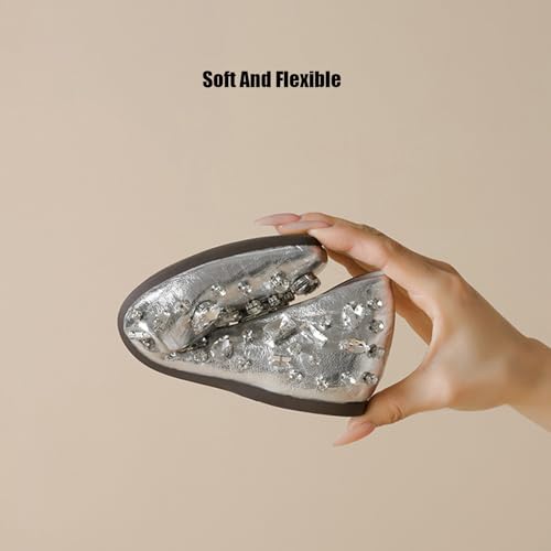 Women's Square Toe Rhinestones Ballet Flat Shoes Fashion PU Sweet Soft Sole Wide Toe Comfortable Flexible Dress Shoes for Party Work Leisure Daily2