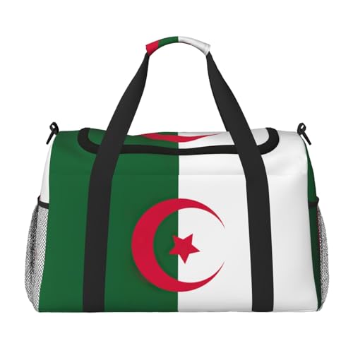 Flag of Algeria print Travel Duffle Bag Gym Bag for Women,Puffer Tote Bag,Weekender Overnight Bag Organizer