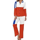 【Design personnalisé】：Cet ensemble de pyjama décontracté à manches longues est idéal pour une journée cocooning ou une nuit paisible. Disponible dans les tailles S à 5XL, sa coupe ample s'adapte à la plupart des morphologies et vous garantit un confort total. Avec sa chemise imprimée drapeau chilien assortie au pantalon à jambes larges, cet ensemble vous rend plus adorable et tendance à la maison
