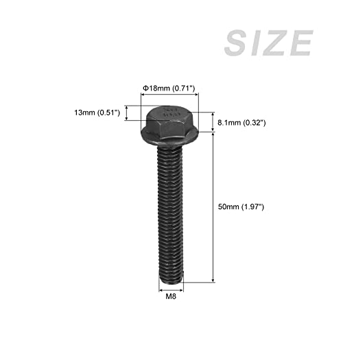 Image of METALLIXITY Flanged Hex Head Bolts (M8x50mm) 5pcs, Hexagon Serrated Flange Bolt Fully Thread Screw - for House Construction Hardware Fasteners