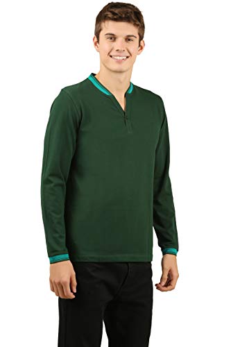 Image of Zebu Men's Full Sleeve Cotton Henley Neck Tshirt with bio wash (Pack of 1).