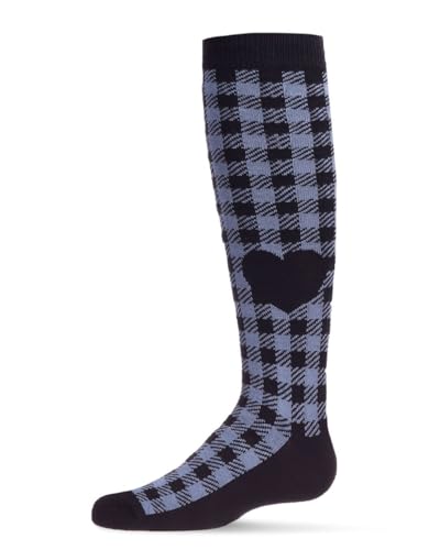 MeMoi Gingham Heart Girls Cotton Blend Knee High Sock