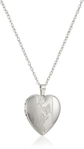 Sterling Silver Hand Engraved Floral Heart Pendant with Satin and Polished Finish Locket Necklace, 18