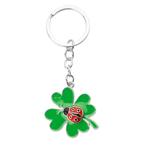 BOFUNX Portachiavi Quadrifoglio in Metallo Portachiavi Portafortuna a Forma di Quadrifoglio con Coccinella Idee Regali per Capodanno Compleanno San Patrizio