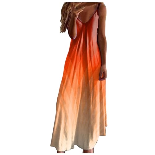 Sommerkleid Damen Lang, Spaghettiträger-Kleid Sommer Ärmellos Schulterfrei Trägerkleid Boho Maxikleid Freizeitkleid Große Größen Strandkleid...