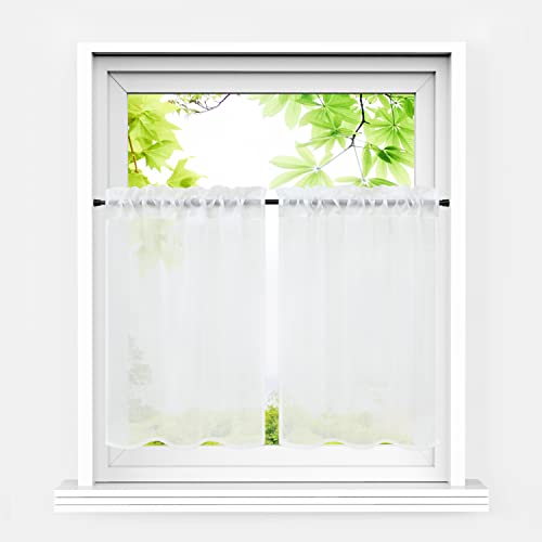 Heichkell Lot de 2 rideaux brise-bise en voile transparent - Paire de rideaux courts unis - Blanc - 66 x 61 cm Cover