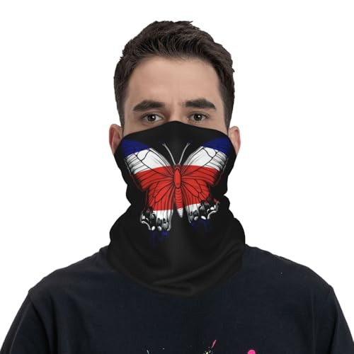 Costarica Costa Ricans Flag Butterfly Neck Gaiter Balaclava Face Mask for Men Women Patriotic Design Seamless Bandana Cover Scarf Headwear Headband Head Wrap White
