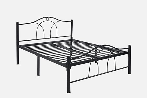 Image of Alto Metal Queen Size Bed Without Storage | Wrought Iron Double Bed with Headboard & Footboard | Sturdy Powder Coated Platform Bed Queen Size Cot for BedroomLivingRoom Black (75x60)