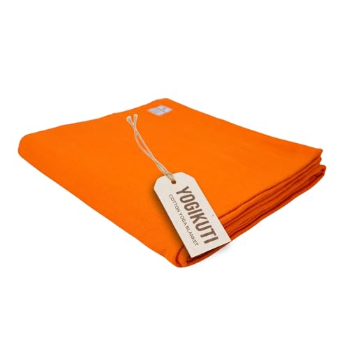 Image of Yogikuti Cotton Iyengar Yoga Blanket | Soft Breathable Yoga Support Blanket for Restorative & Iyengar Yoga, Meditation, Pranayama Practice | Yoga Accessories & Props (Orange)