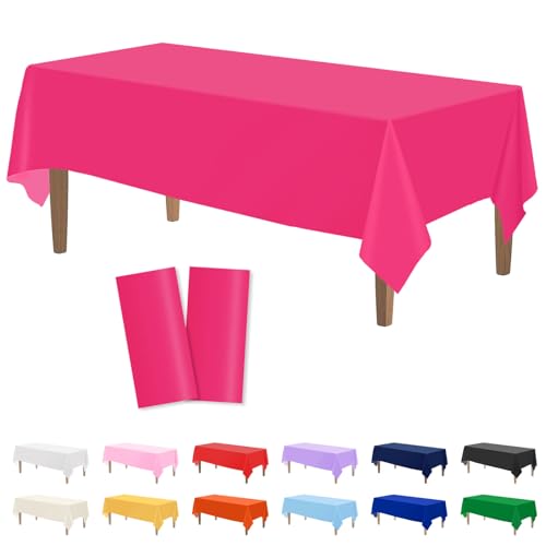 Kopokita 2PCS Hot Pink Plastic Tablecloths 54 x 108 Inch, Disposable Table Cloths Rectangle Party Table Covers