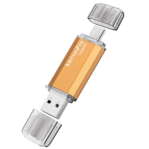 AdrreyuFny Memoria USB C 128GB 2 en 1 OTG Pendrive USB 2.0 Flash Drive Pen Drive Mini USB Stick para Portátil, Tipo C Smartphones - Dorado