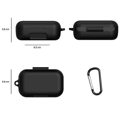 Image of Sounce Case Cover for GOBOULT Audio AirBass PowerBuds, 360 Protection, Shockproof Design, Scratch Resistant, Silicone Case with Keychain (Front LED Visible) - Black
