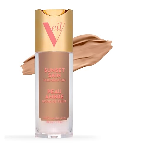 Veil Cosmetics | Sunset Skin Liquid Foundation | 3P | Buildable Coverage | Water-Resistant, Hypoallergenic, Oil-Free, Cruelty Free & Vegan | Lightweight & Brightening | Long Lasting | All Skin Types #TOP7