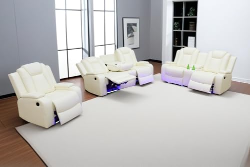 Sillón reclinable piel crema con 3 asientos