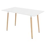ML-Design Mesa de Comedor de Madera Blanca 120 x 70 x 74,5 cm Mesita Rectangular para Salón o Cocina Capacidad de 4-6 Personas Estilo Escandinavo Moderno con Patas de Leña de Haya Escritorio Retro