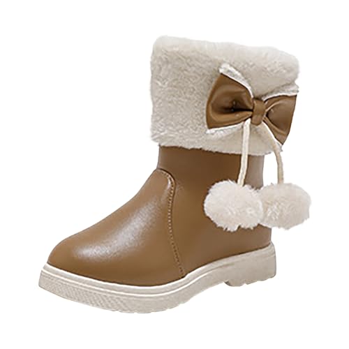Botas de nieve para niños y niñas con lazo, botines con forro polar suave, antideslizantes, cálidos, para la escuela, cumpleaños, caminata, Khaki, 35 EU