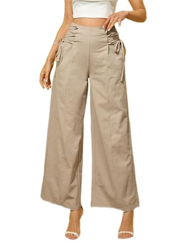 XIBANY Women's Pants High Waist Lace Up Wide Leg Pants Pant for Women