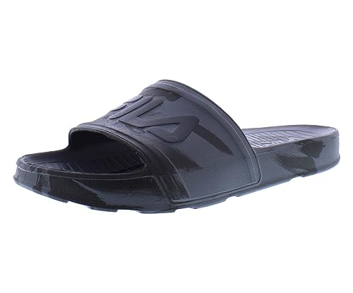 Fila Men's Sleek Slide Marble Sandal, Castlerock/Black/Black, 10