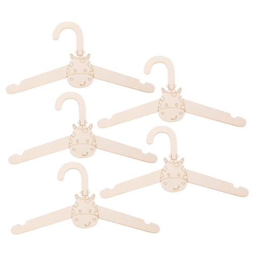 OFFSCH 5pcs Handcrafted Wooden Baby Hangers with Giraffe Animal Faces Cute Kids Clothes Hangers Make Our Own Clothes Hook for Nursery School Home Decor